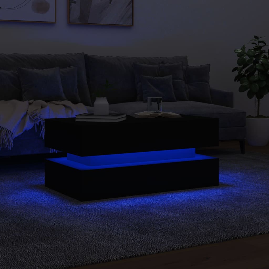 Salongbord Med Led-Lys Svart 90X50X40 Cm