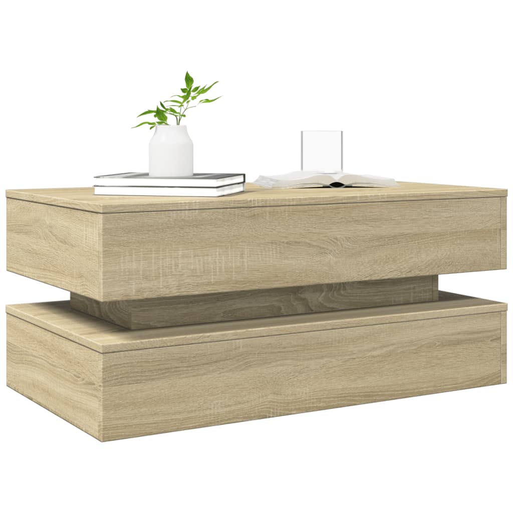 Salongbord Med Led-Lys Sonoma Eik 90X50X40 Cm