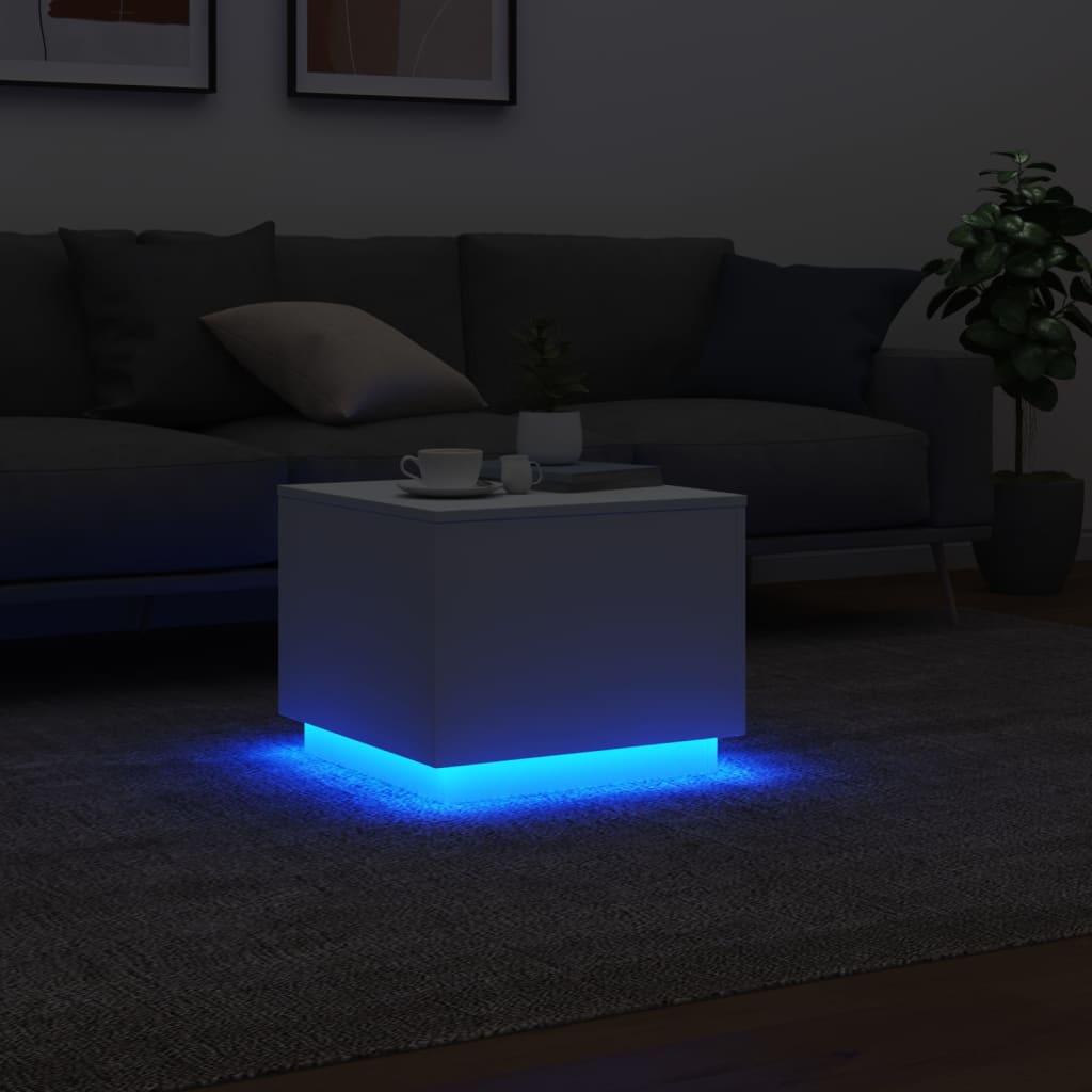 Salongbord Med Led-Lys Hvit 50X50X40 Cm