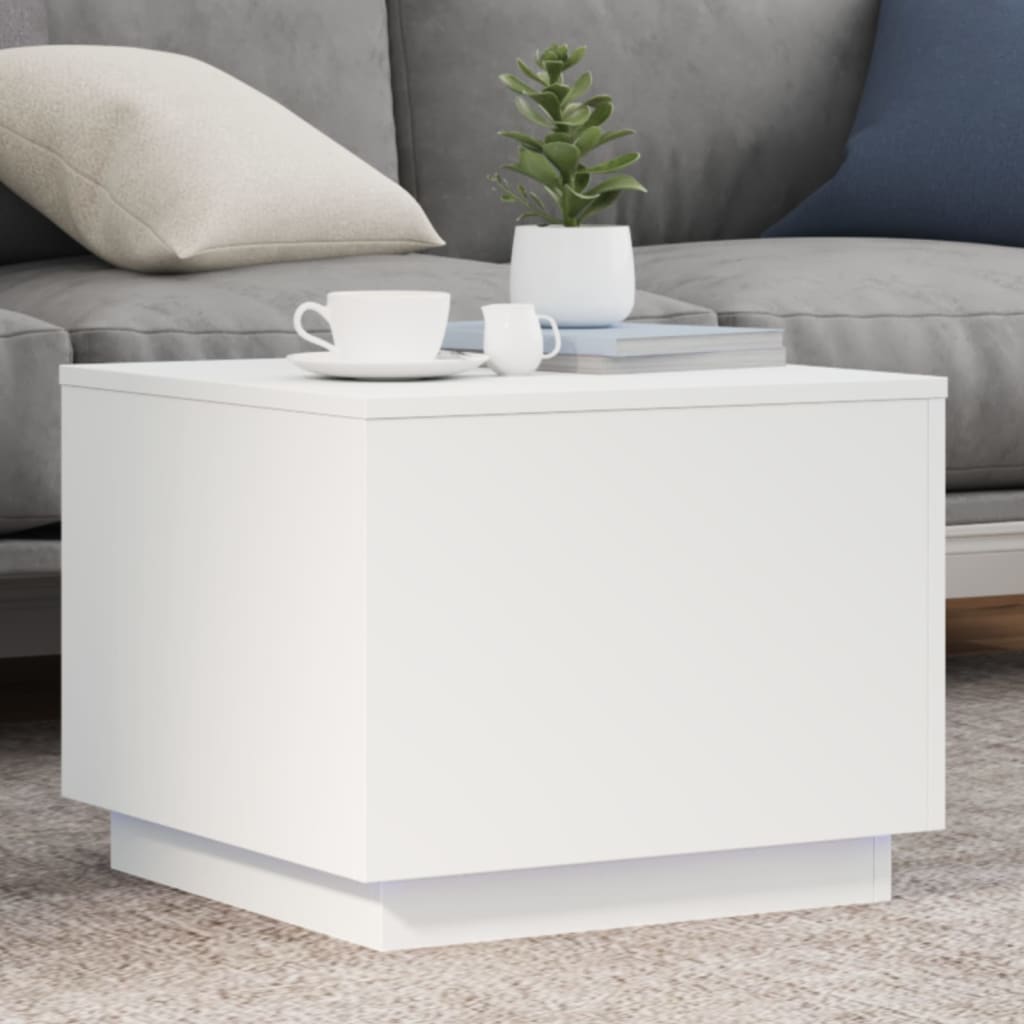 Salongbord Med Led-Lys Hvit 50X50X40 Cm