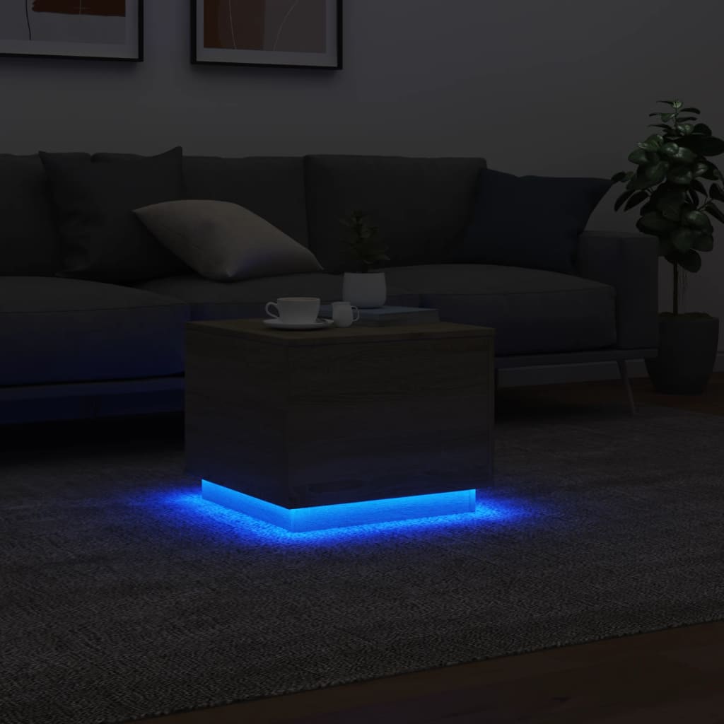 Salongbord Med Led-Lys Sonoma Eik 50X50X40 Cm