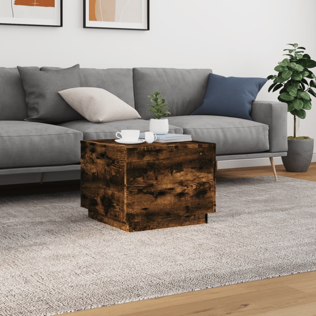 Salongbord Med Led-Lys Sonoma Røkt Eik 50X50X40 Cm