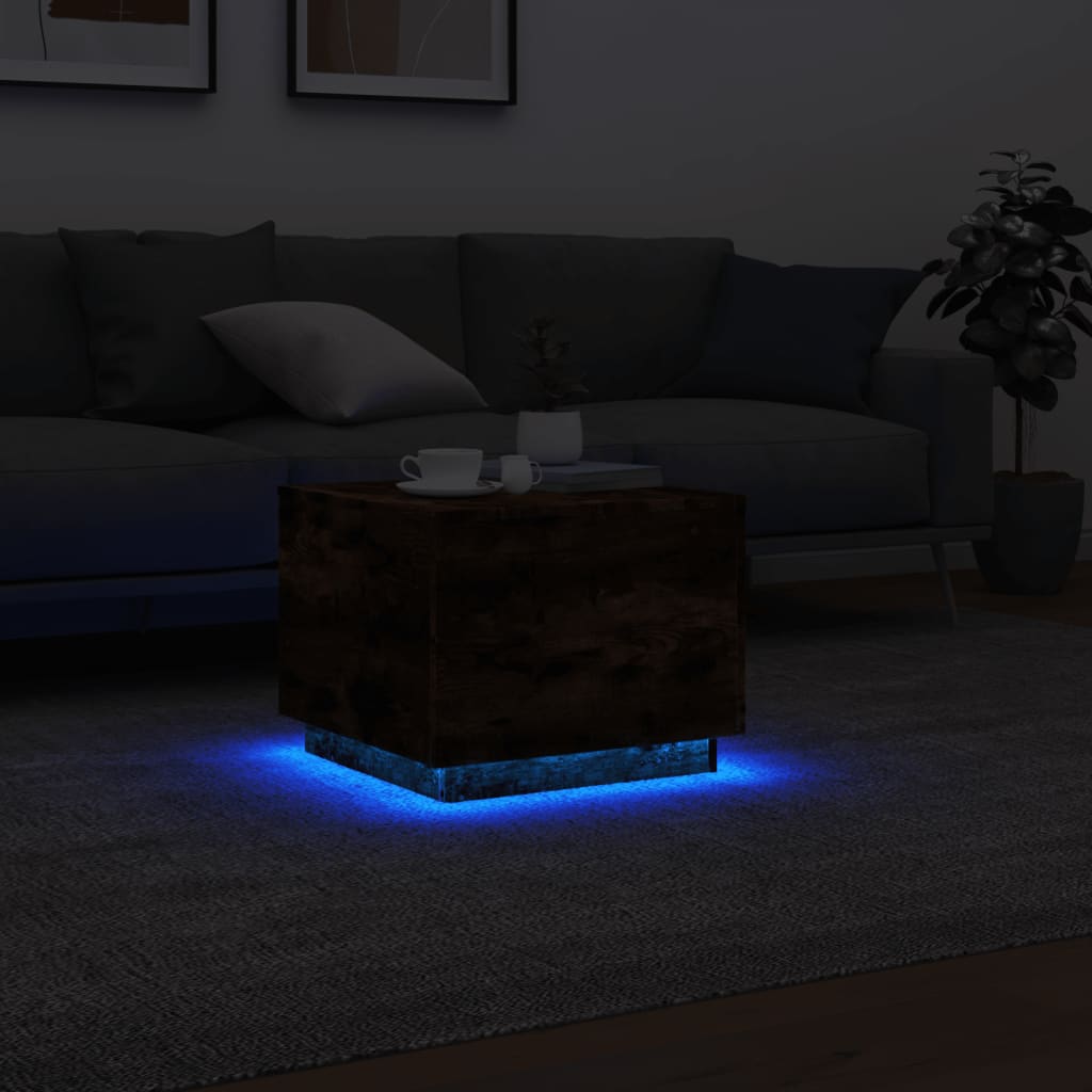 Salongbord Med Led-Lys Sonoma Røkt Eik 50X50X40 Cm