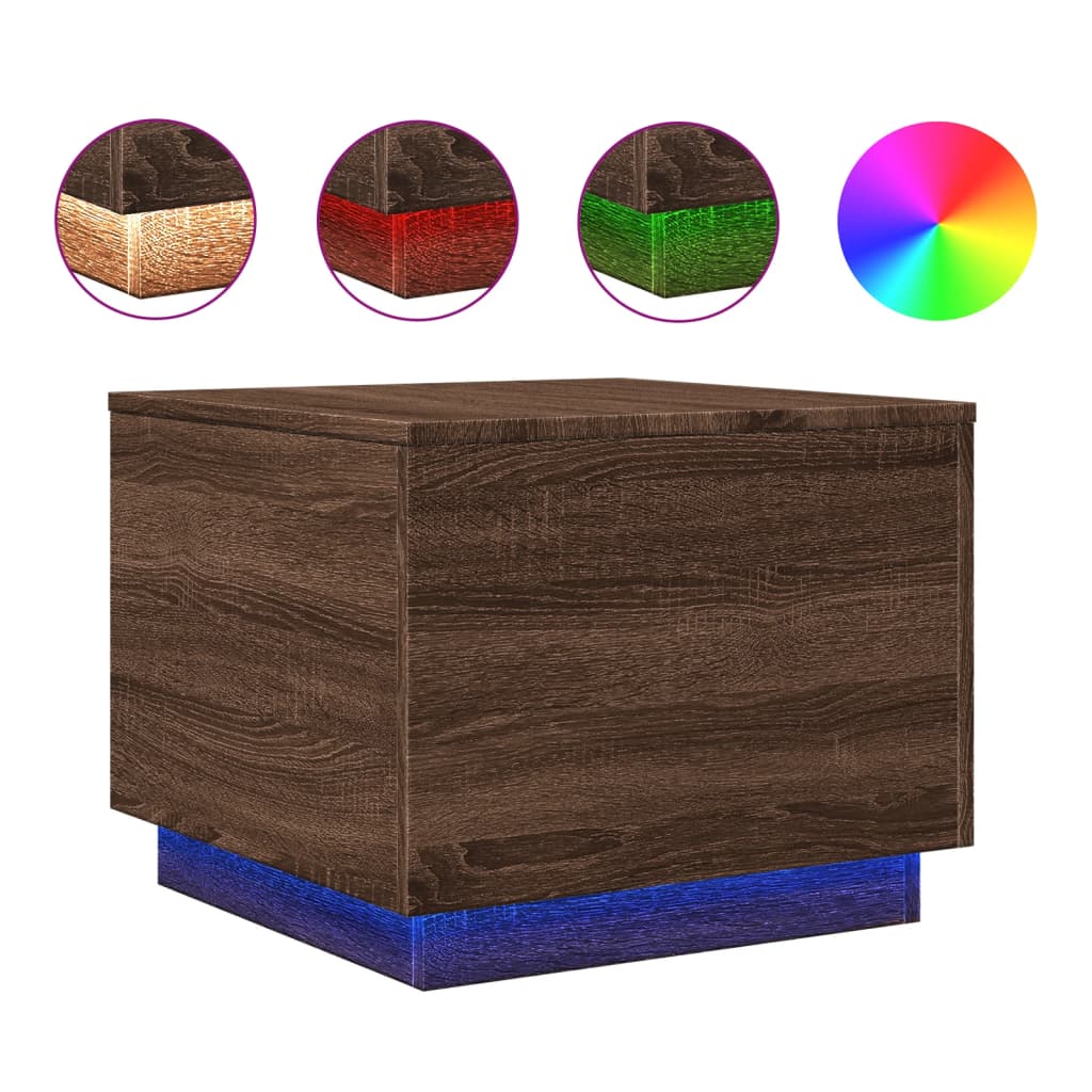Salongbord Med Led-Lys Brun Eik 50X50X40 Cm