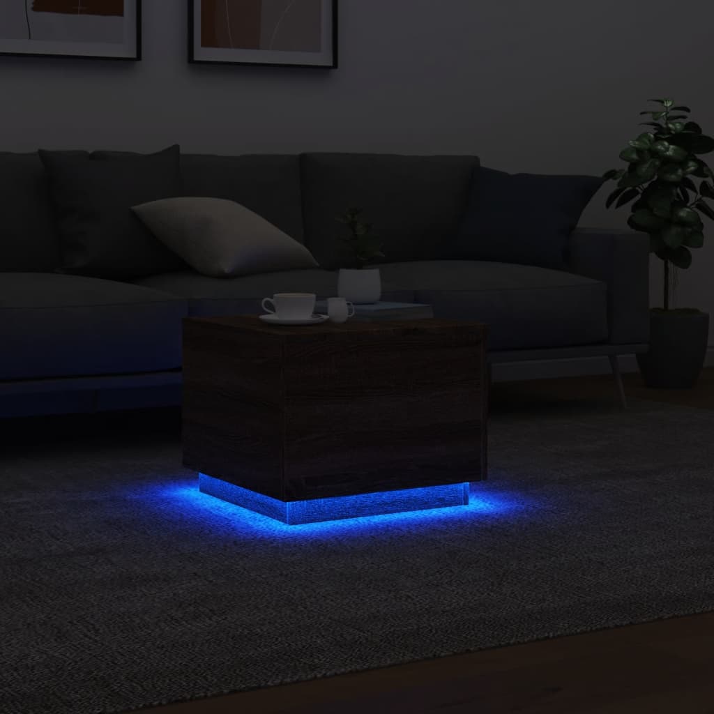 Salongbord Med Led-Lys Brun Eik 50X50X40 Cm