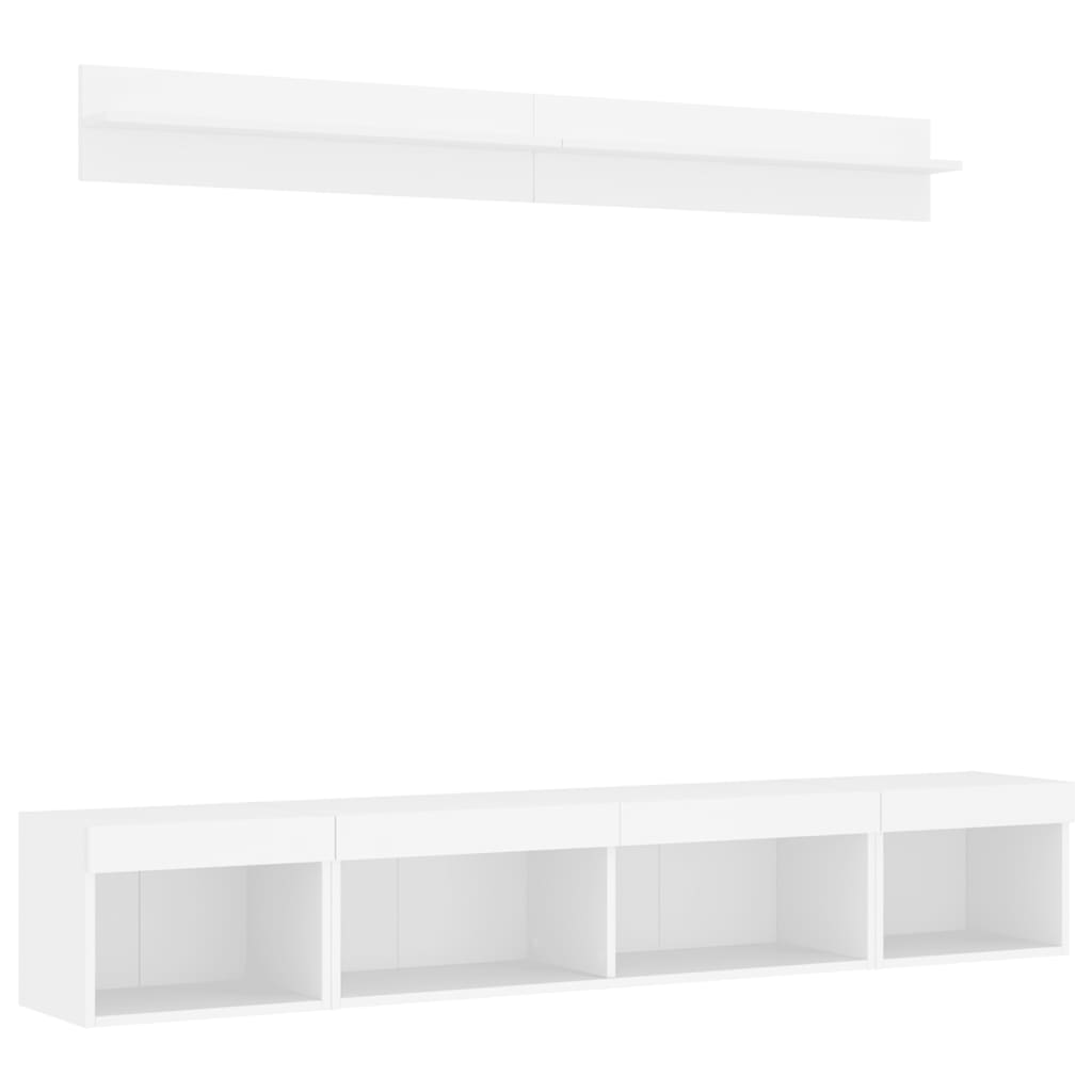 Vegghengte Tv-Enheter Med Led 5 Deler Hvit Konstruert Tre