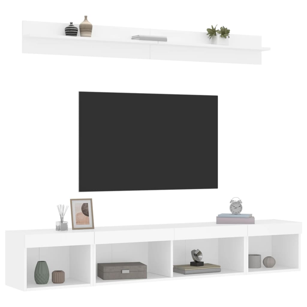 Vegghengte Tv-Enheter Med Led 5 Deler Hvit Konstruert Tre
