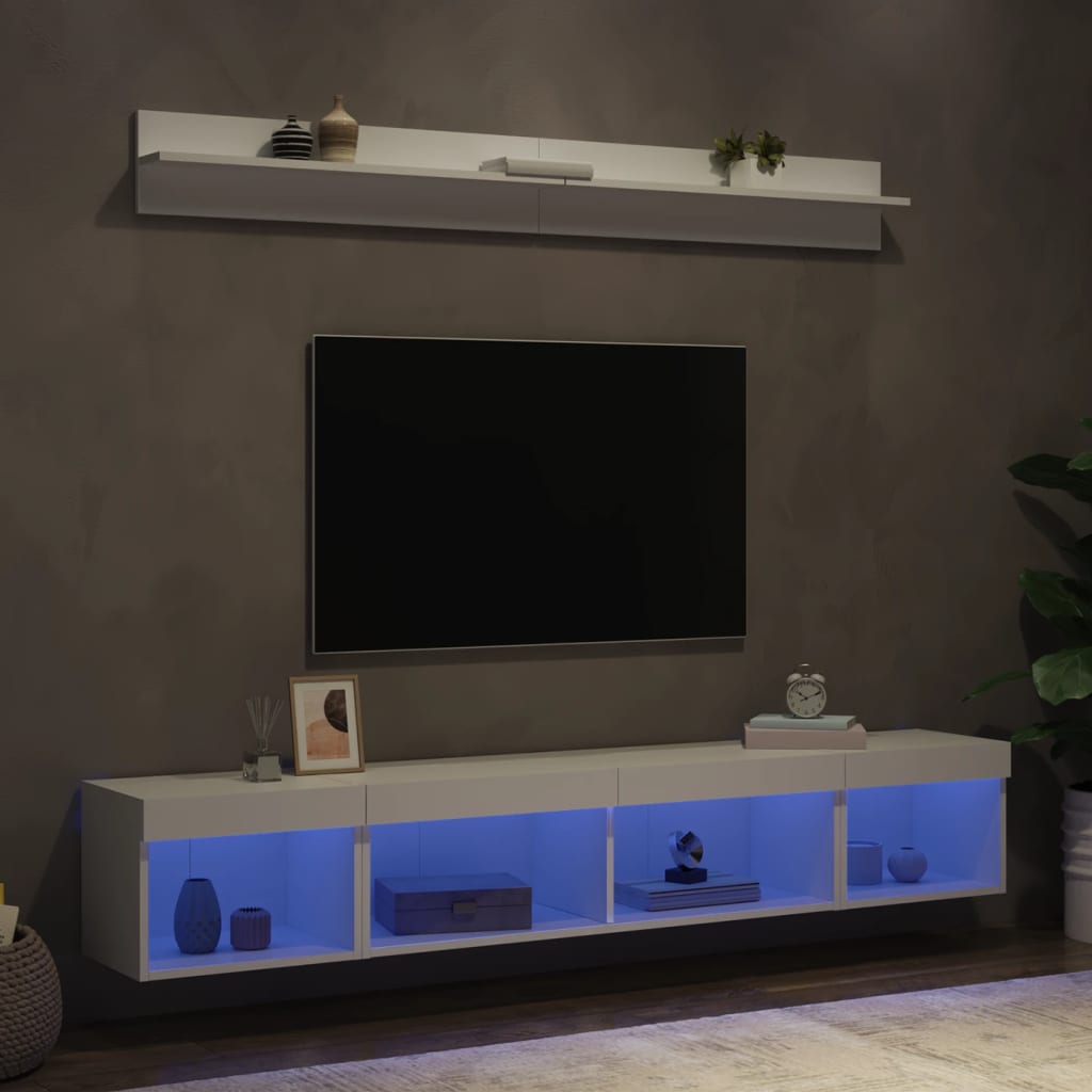 Vegghengte Tv-Enheter Med Led 5 Deler Hvit Konstruert Tre