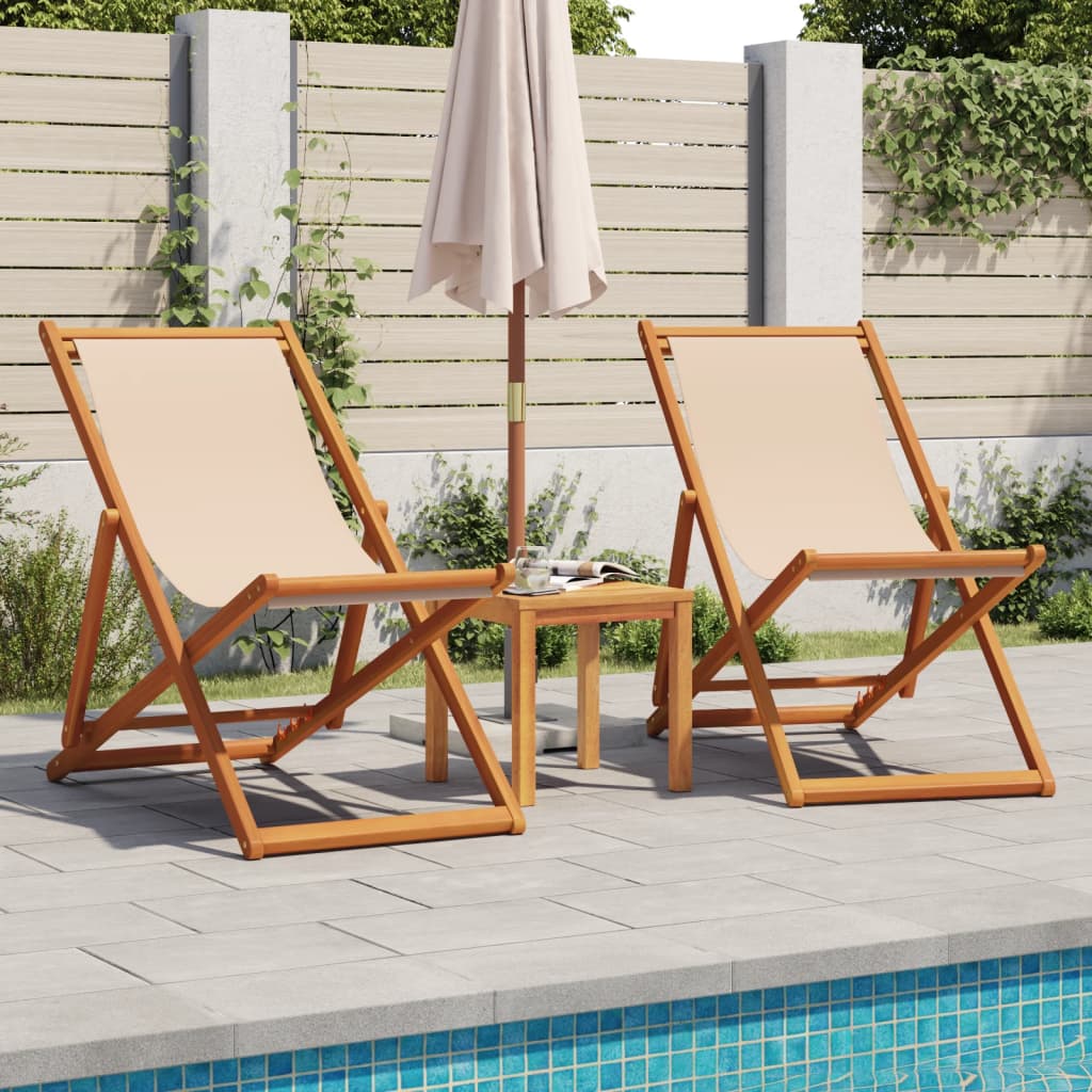 Sammenleggbar Strandstol Beige Heltre Eukalyptus Og Stoff