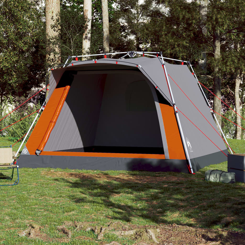 Campingtelt 4 Personer Grå Og Oransje Hurtigutløser