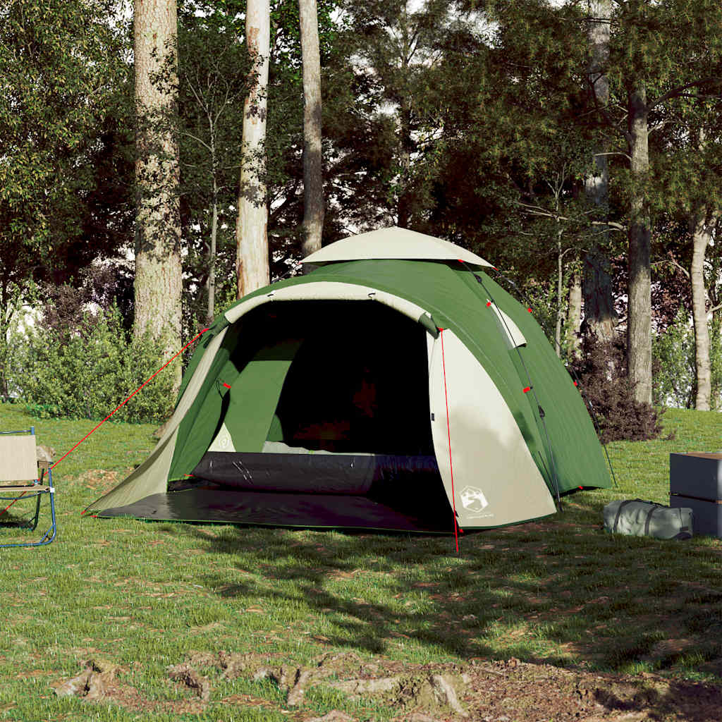Kuppeltelt For Camping 3 Personer Grønn Hurtigutløser