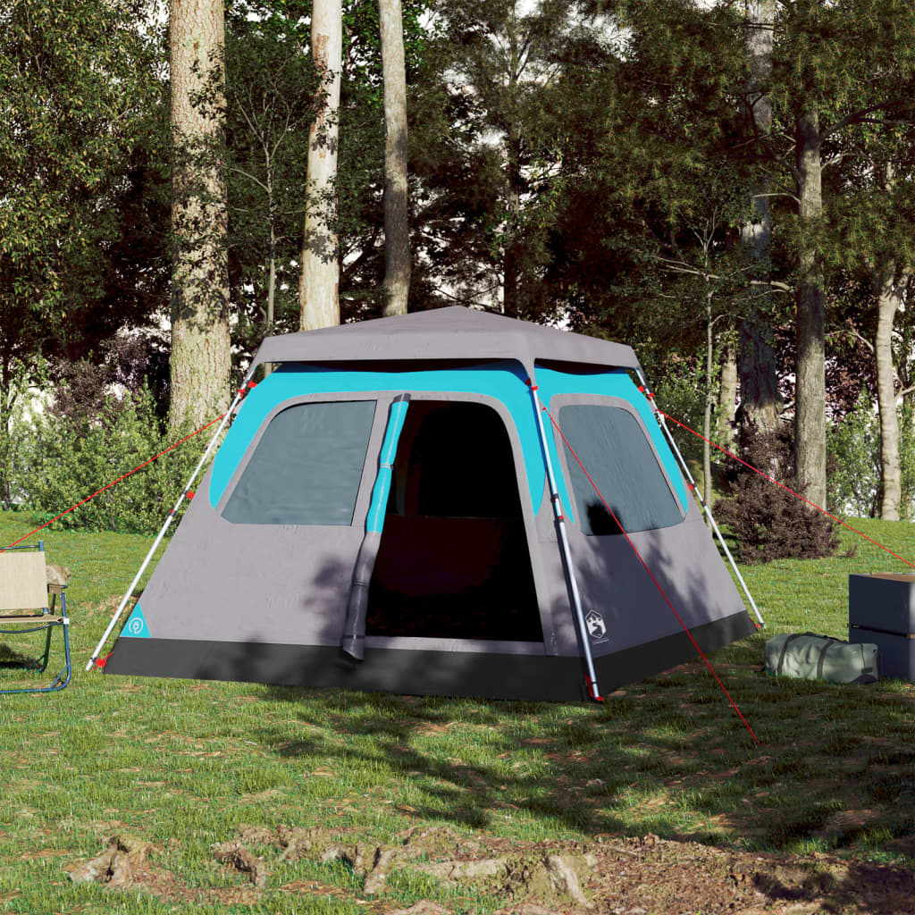 Kuppeltelt For Camping 4 Personer Blå Hurtigutløser