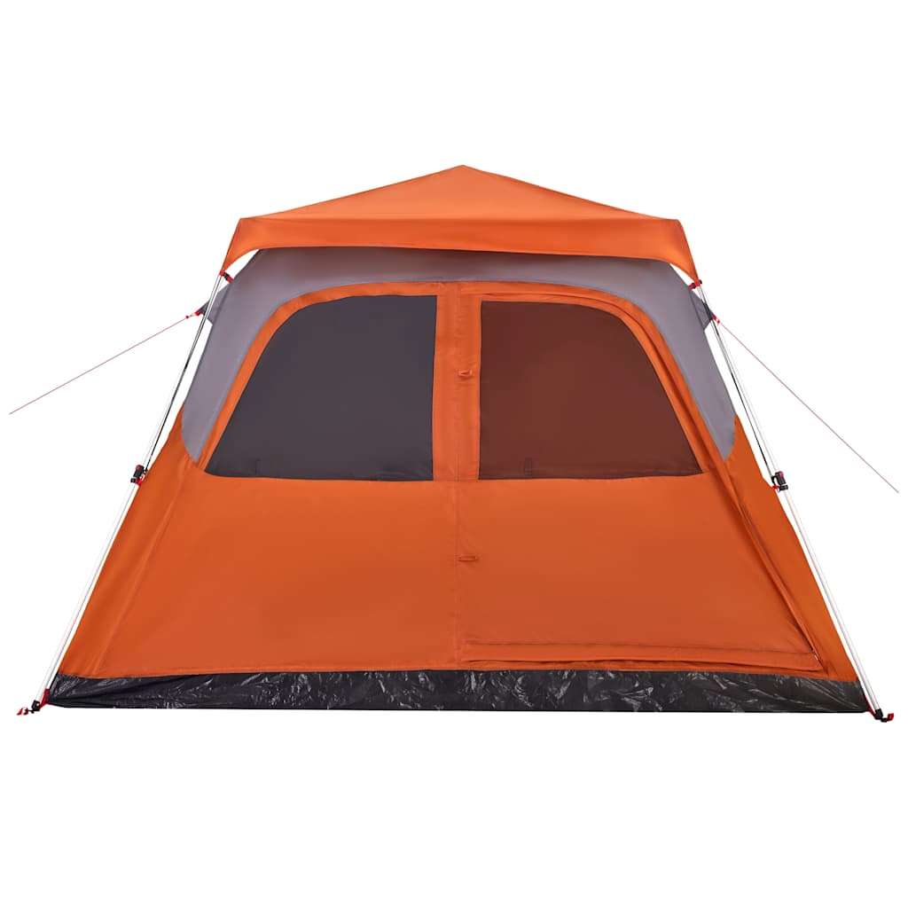 Kuppeltelt For Camping 6 Personer Grå Og Oransje Hurtigutløser