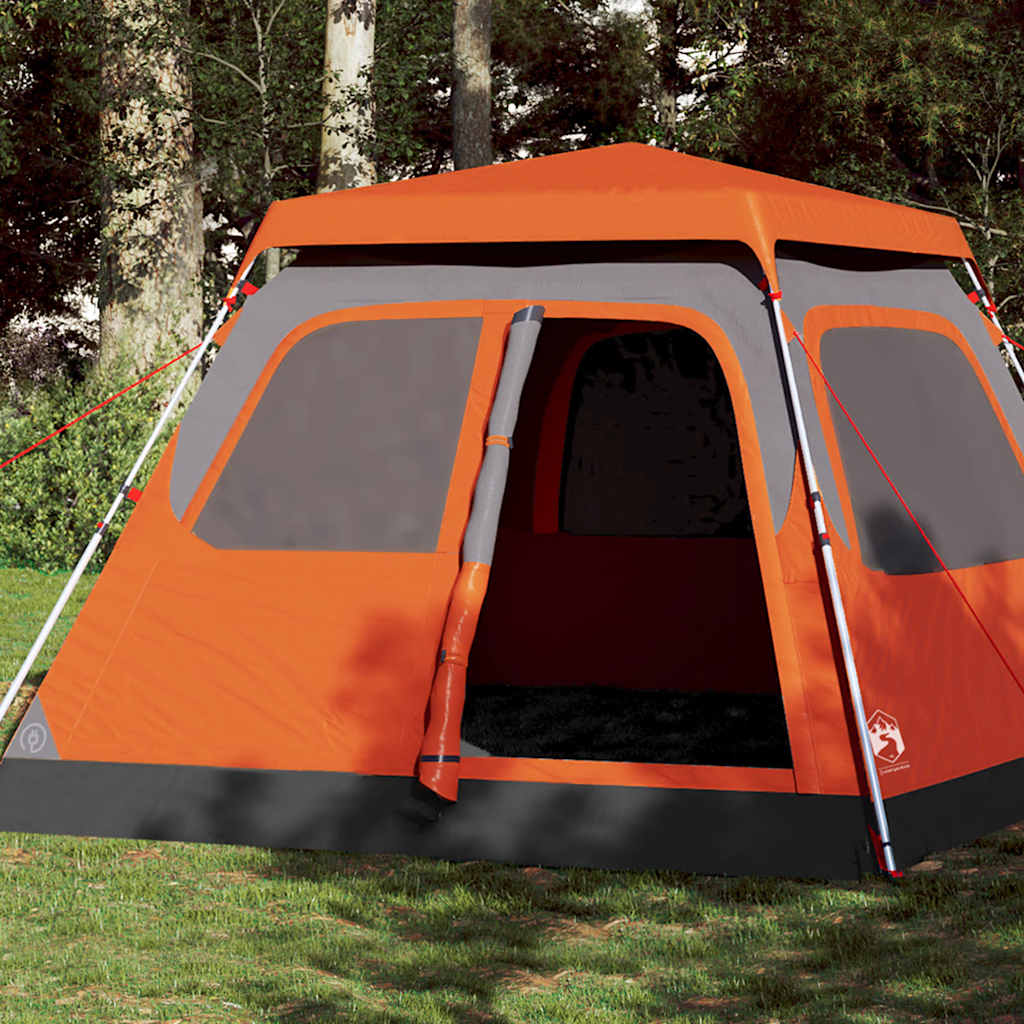 Kuppeltelt For Camping 6 Personer Grå Og Oransje Hurtigutløser