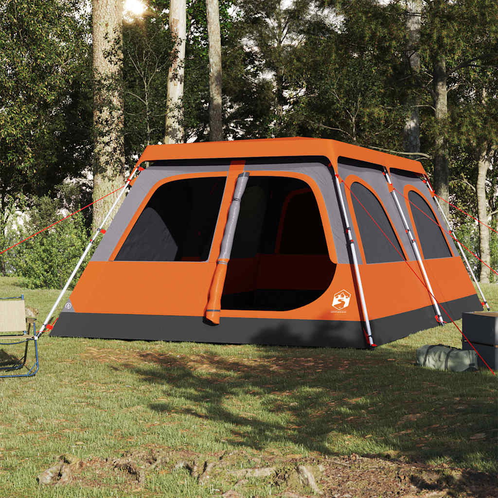 Kuppeltelt For Camping 8 Personer Grå Og Oransje Hurtigutløser