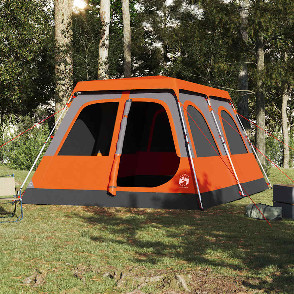 Kuppeltelt For Camping 10 Personer Grå Og Oransje Hurtigutløser