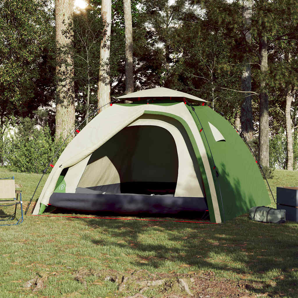 Kuppeltelt For Camping 4 Personer Grønn Hurtigutløser