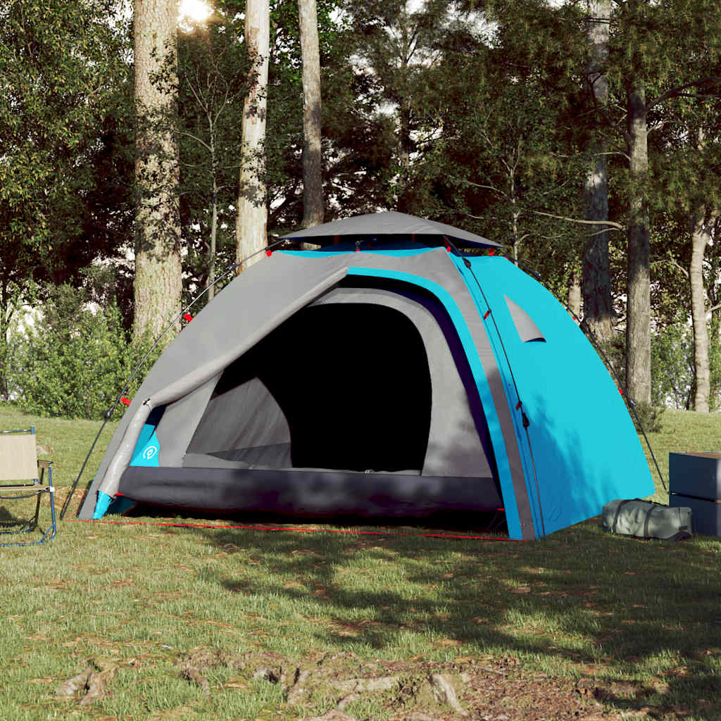 Kuppeltelt For Camping 4 Personer Blå Hurtigutløser