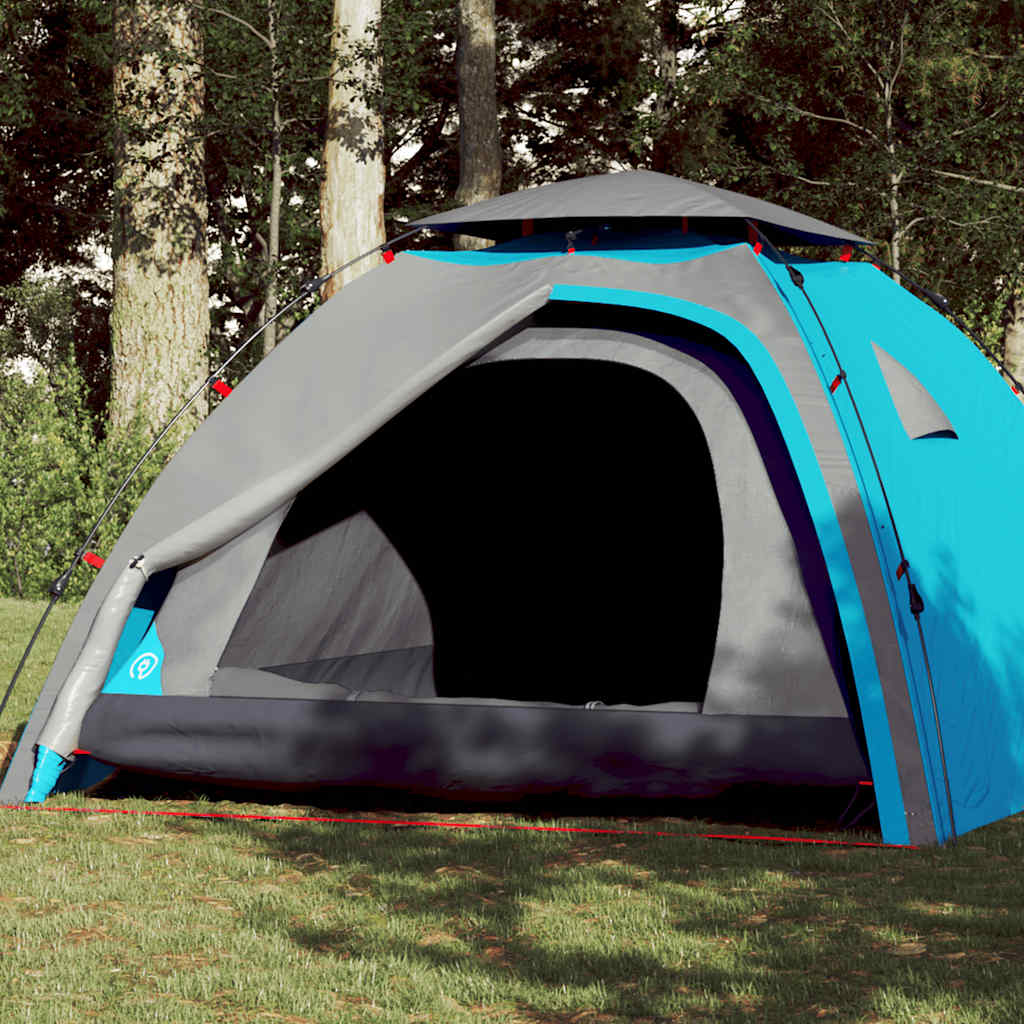 Kuppeltelt For Camping 4 Personer Blå Hurtigutløser