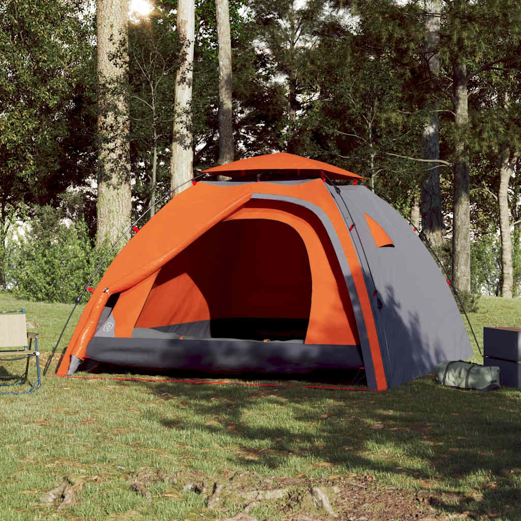 Campingtelt 3 Personer Grå Og Oransje Hurtigutløser