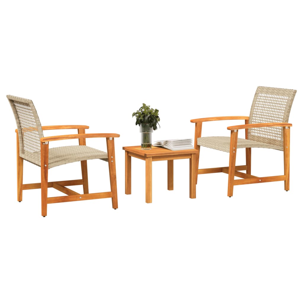 Bistrosett 3 Deler Beige Polyrotting Og Akasie