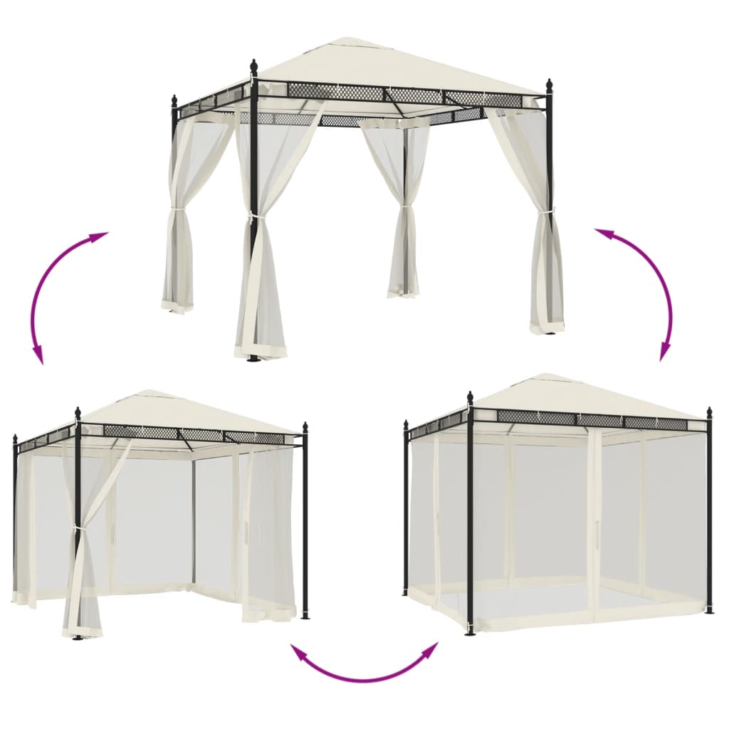 Paviljong Med Nettingvegger Kremhvit 2,93X2,93 M Stål
