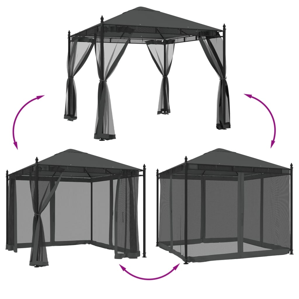Paviljong Med Nettingvegger Antrasitt 2,93X2,93 M Stål