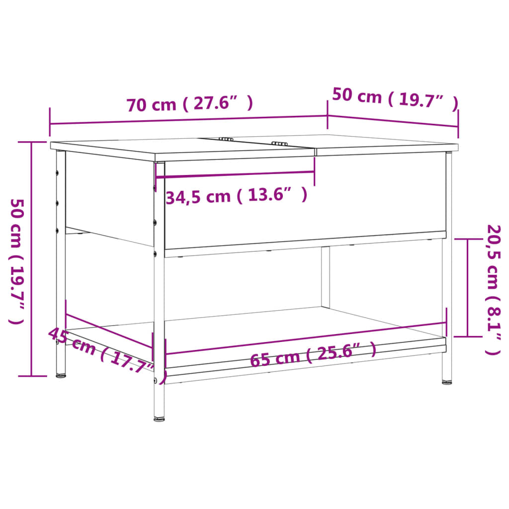 Salongbord Svart 70X50X50 Cm Konstruert Tre Og Metall