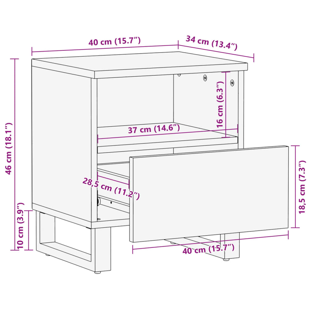 Nattbord 40X34X46 Cm Heltre Mango