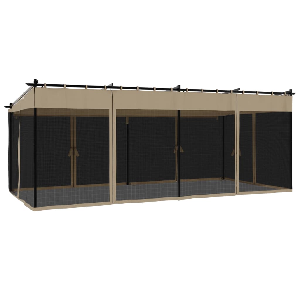 Paviljong Med Nettingvegger Gråbrun 6X3 M Stål
