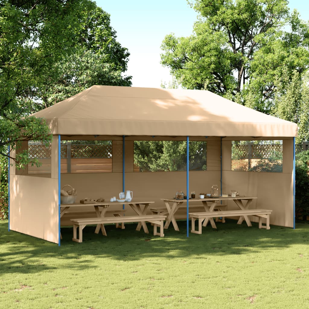 Sammenleggbart Partytelt Pop-Up Med 3 Sidevegger Beige