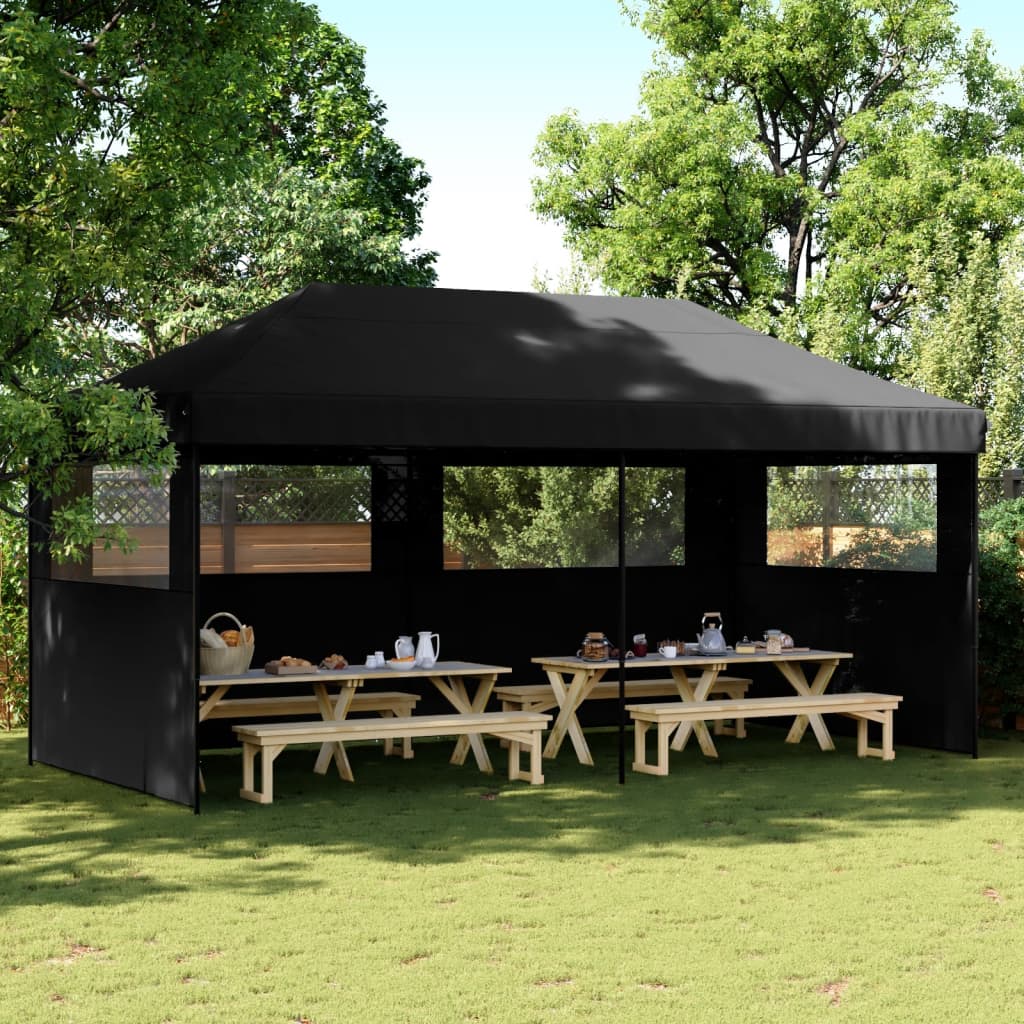 Sammenleggbart Partytelt Pop-Up Med 3 Sidevegger Svart
