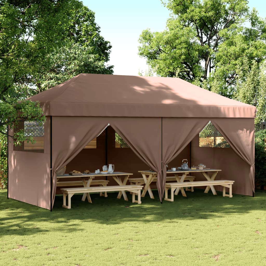 Sammenleggbart Partytelt Pop-Up Med 4 Sidevegger Brun