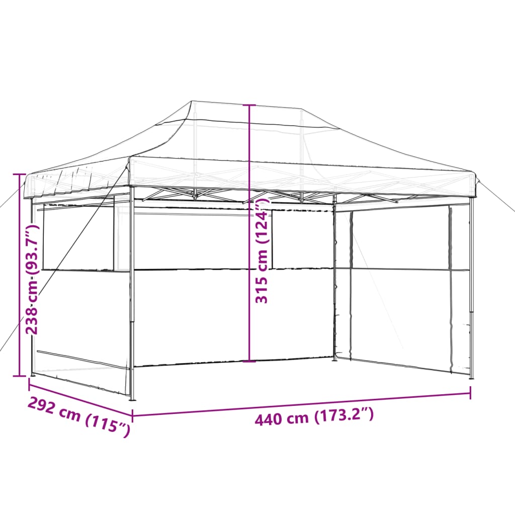 Sammenleggbart Partytelt Pop-Up Med 3 Sidevegger Beige