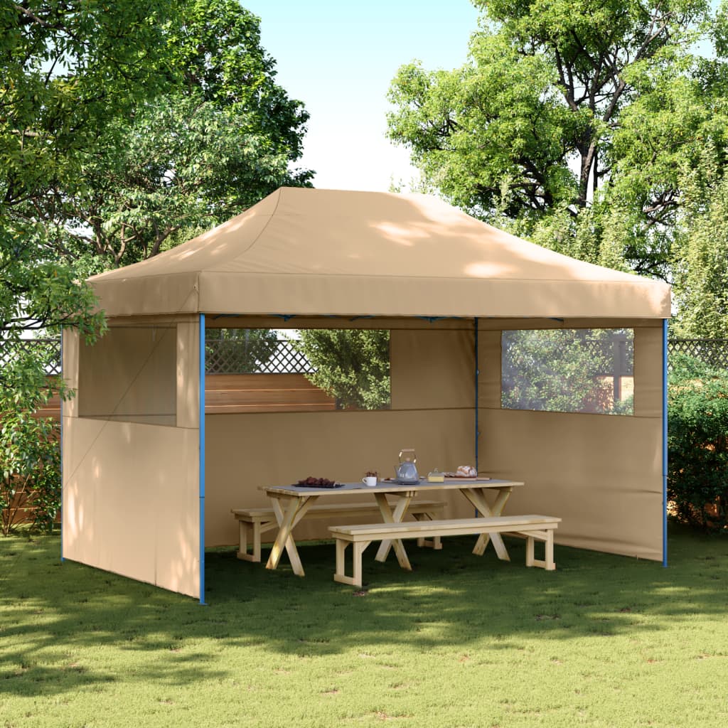 Sammenleggbart Partytelt Pop-Up Med 3 Sidevegger Beige