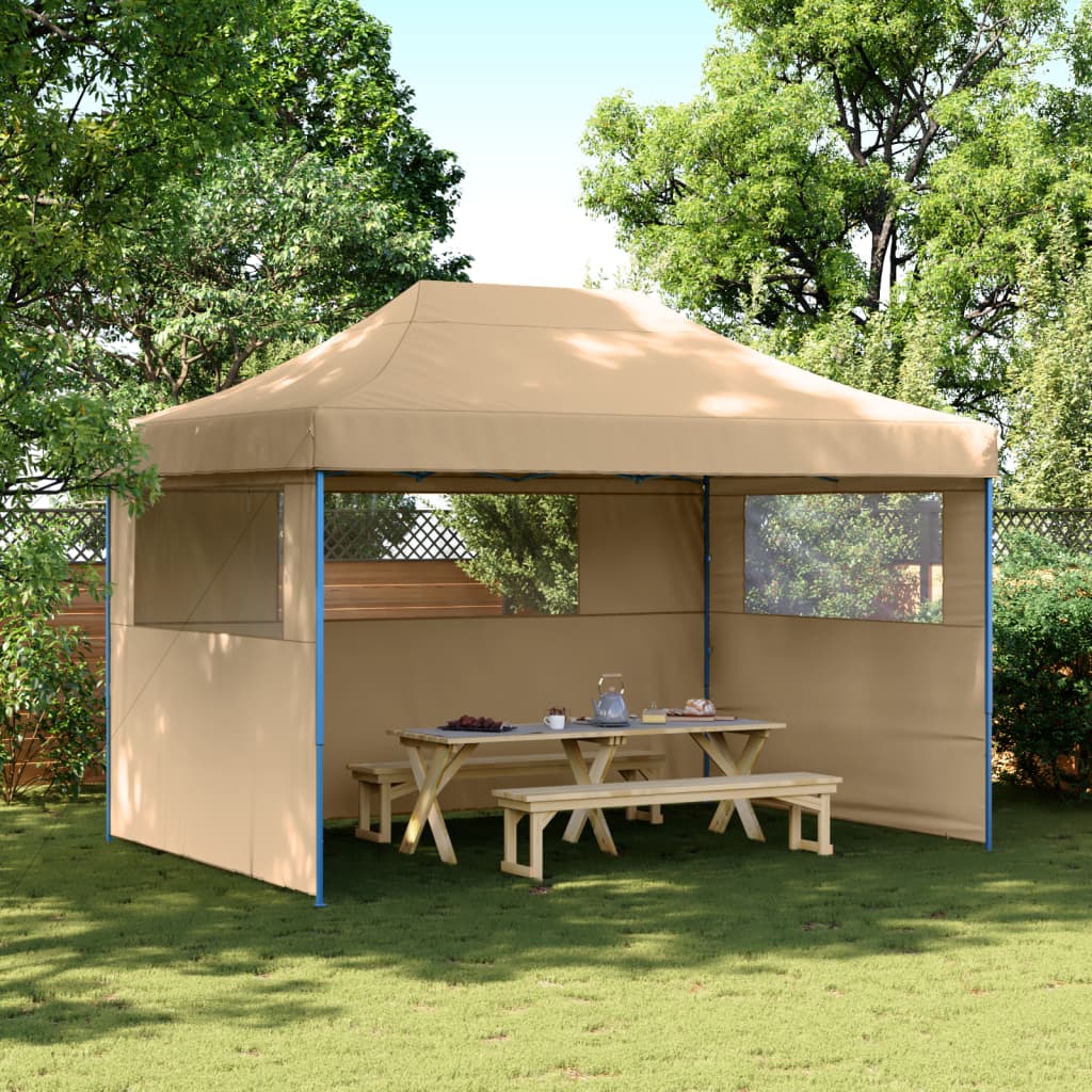 Sammenleggbart Partytelt Pop-Up Med 3 Sidevegger Beige