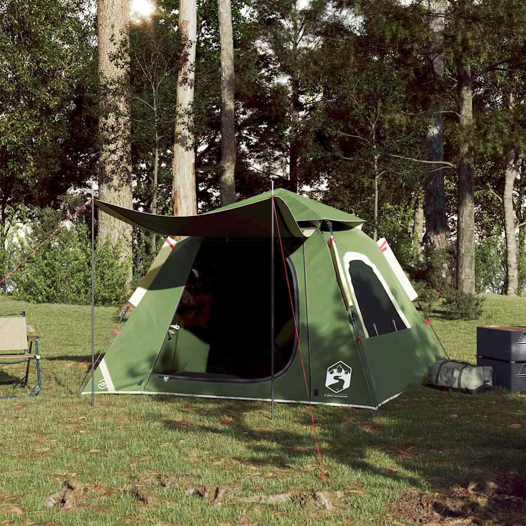 Kuppeltelt For Camping 4 Personer Grønn Hurtigutløser