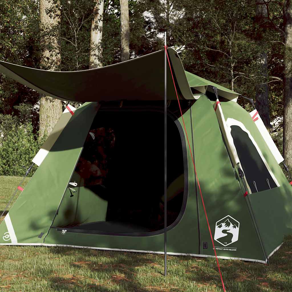 Kuppeltelt For Camping 4 Personer Grønn Hurtigutløser