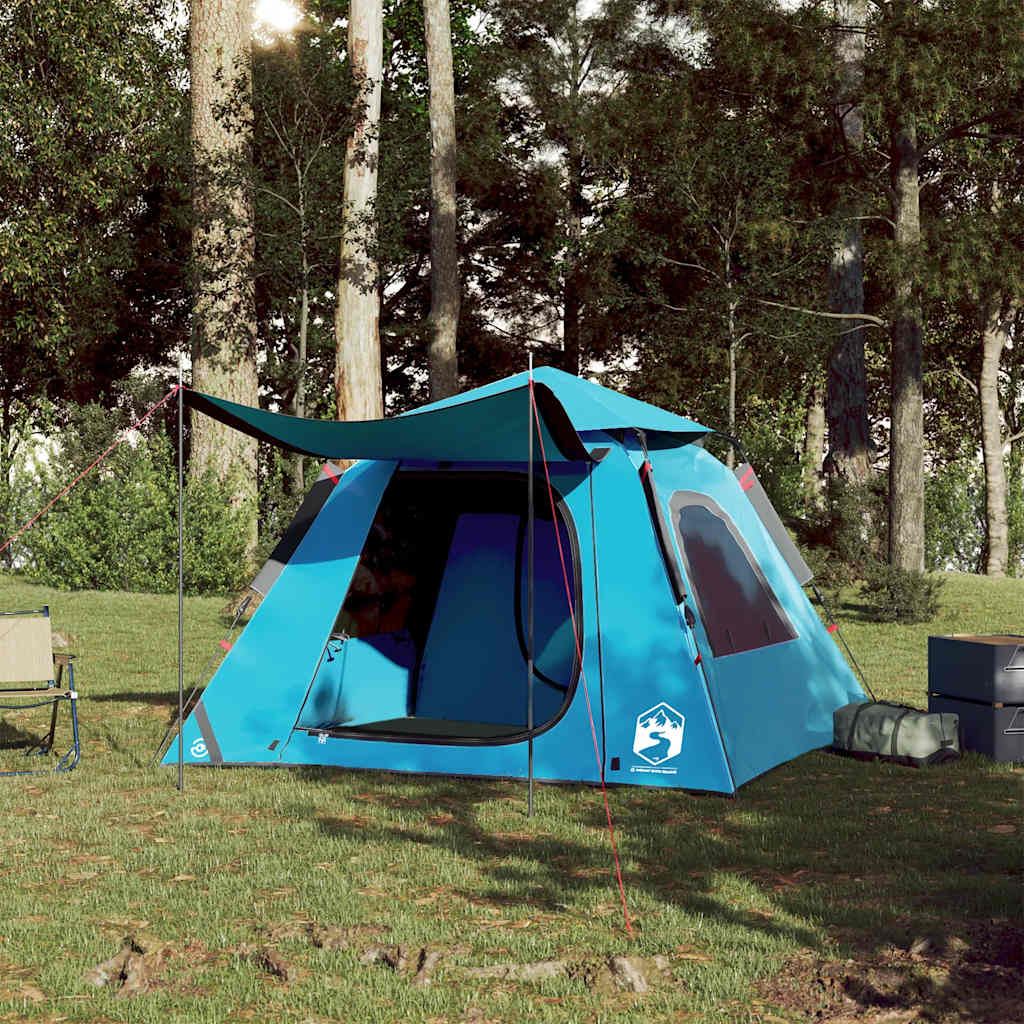 Kuppeltelt For Camping 4 Personer Blå Hurtigutløser