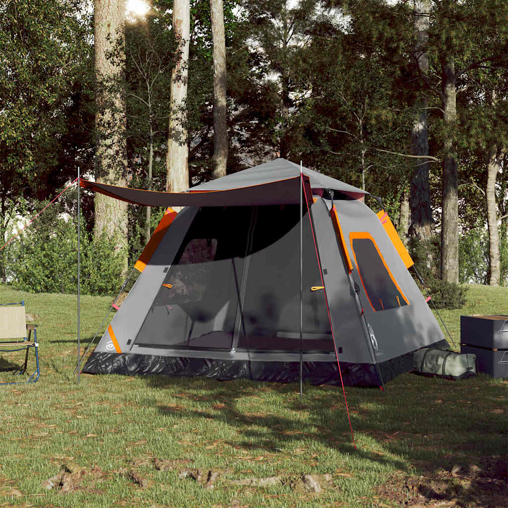 Campingtelt 5 Personer Grå Og Oransje Hurtigutløser