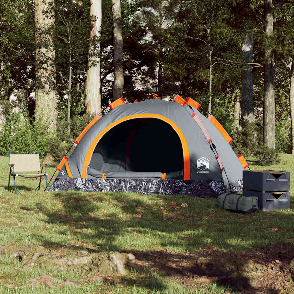 Campingtelt 4 Personer Grå Og Oransje Hurtigutløser