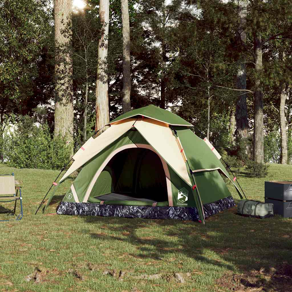 Kuppeltelt For Camping 3 Personer Grønn Hurtigutløser