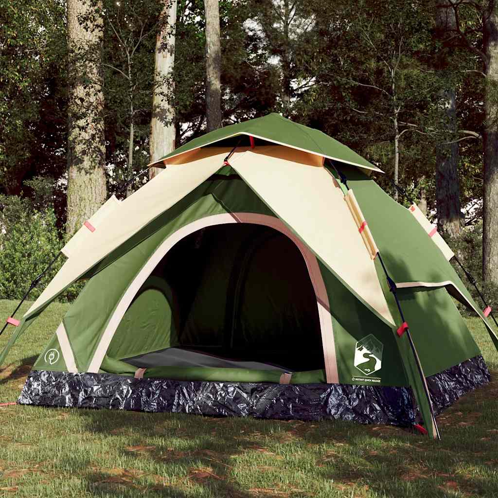 Kuppeltelt For Camping 3 Personer Grønn Hurtigutløser