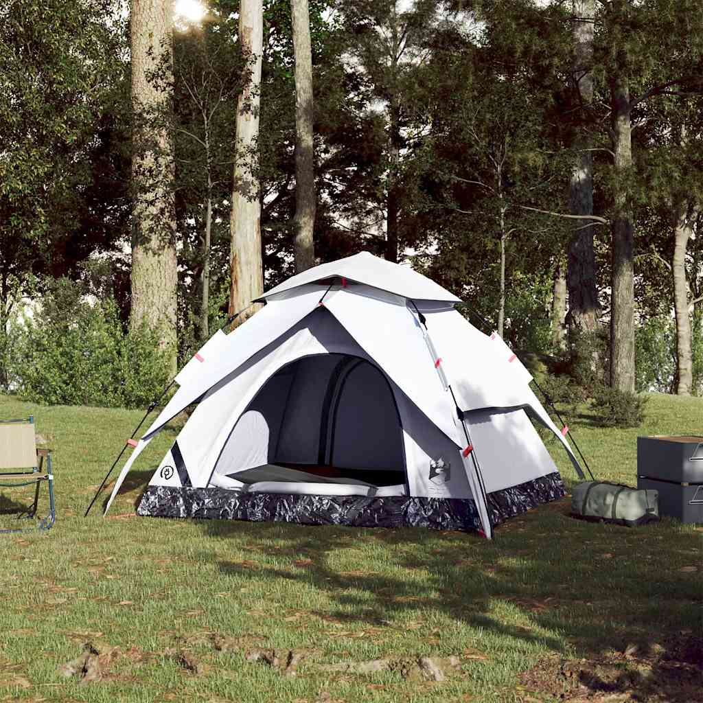 Campingtelt 3 Personer Hvit Blendingsstoff Hurtigutløser