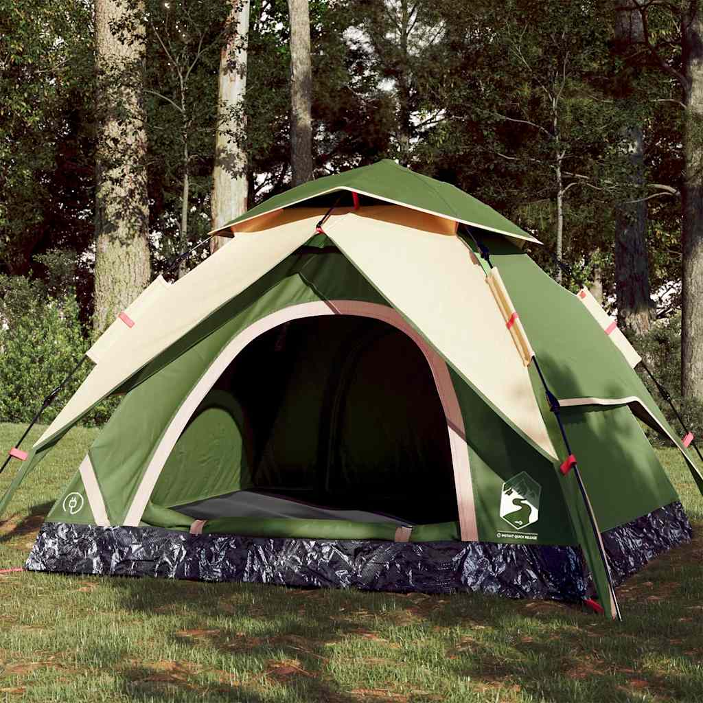 Kuppeltelt For Camping 4 Personer Grønn Hurtigutløser