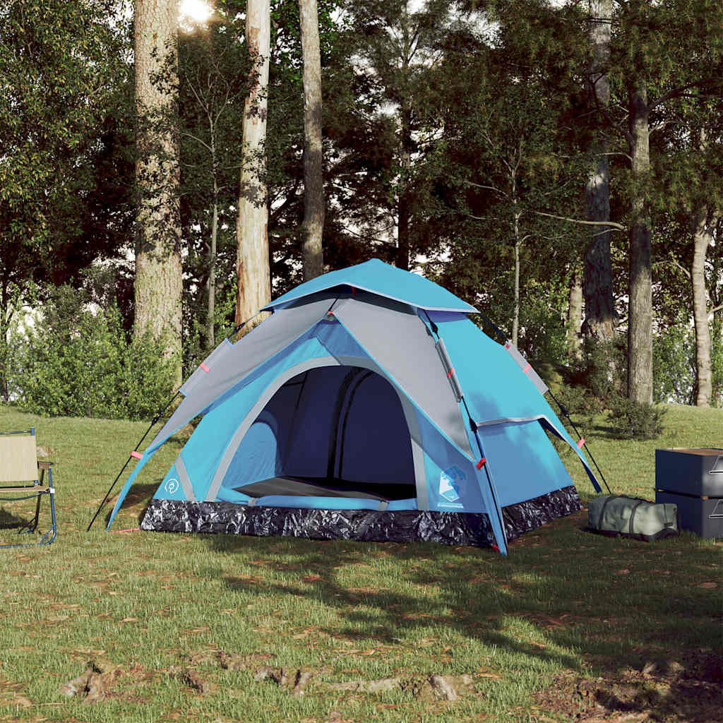 Kuppeltelt For Camping 4 Personer Blå Hurtigutløser