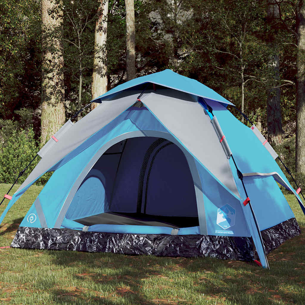 Kuppeltelt For Camping 4 Personer Blå Hurtigutløser