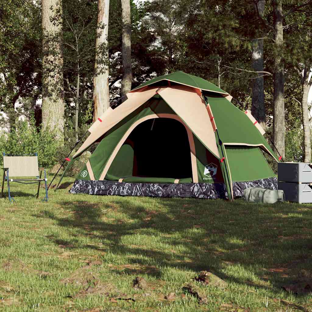 Kuppeltelt For Camping 5 Personer Grønn Hurtigutløser