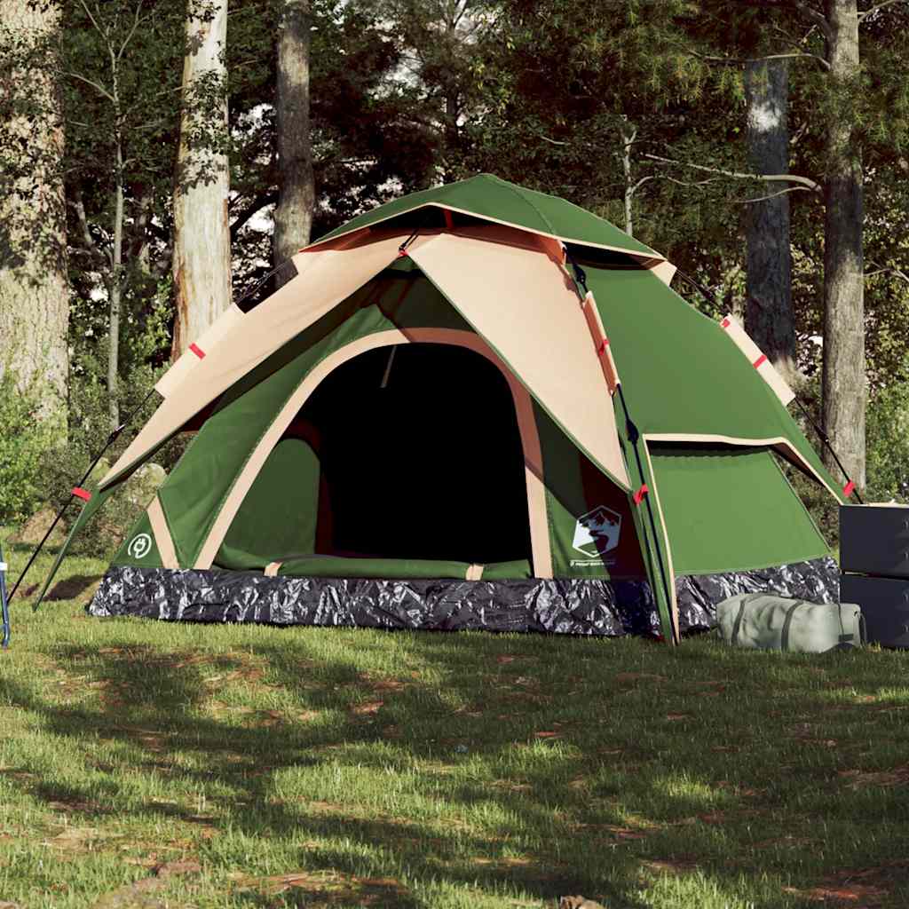 Kuppeltelt For Camping 5 Personer Grønn Hurtigutløser