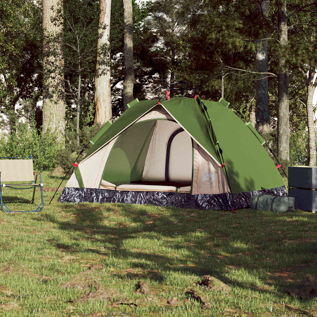 Kuppeltelt For Camping 3 Personer Grønn Hurtigutløser